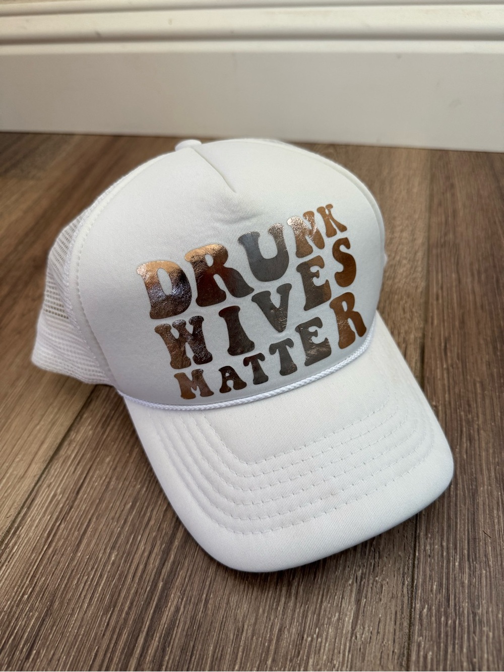 Drunk Wives Matter Trucker Hat, White Pink